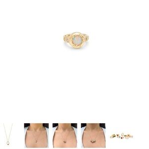 Elisa Solomon Teeny Ring Charm Solid 14k Gold Opal Diamond + Solid 14k Chain